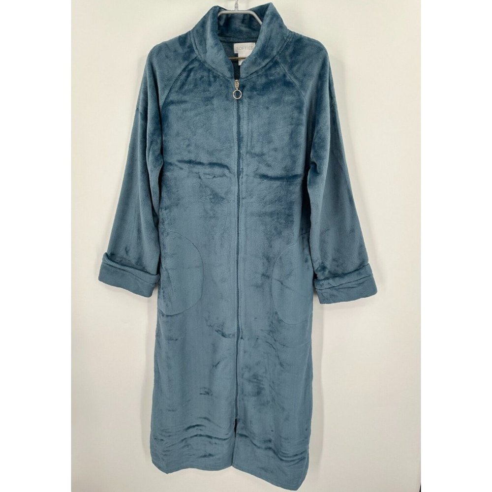 Softies 48" Plush Velour Mandarin Collar Zip-Up Robe sz S Women's Spring Lake